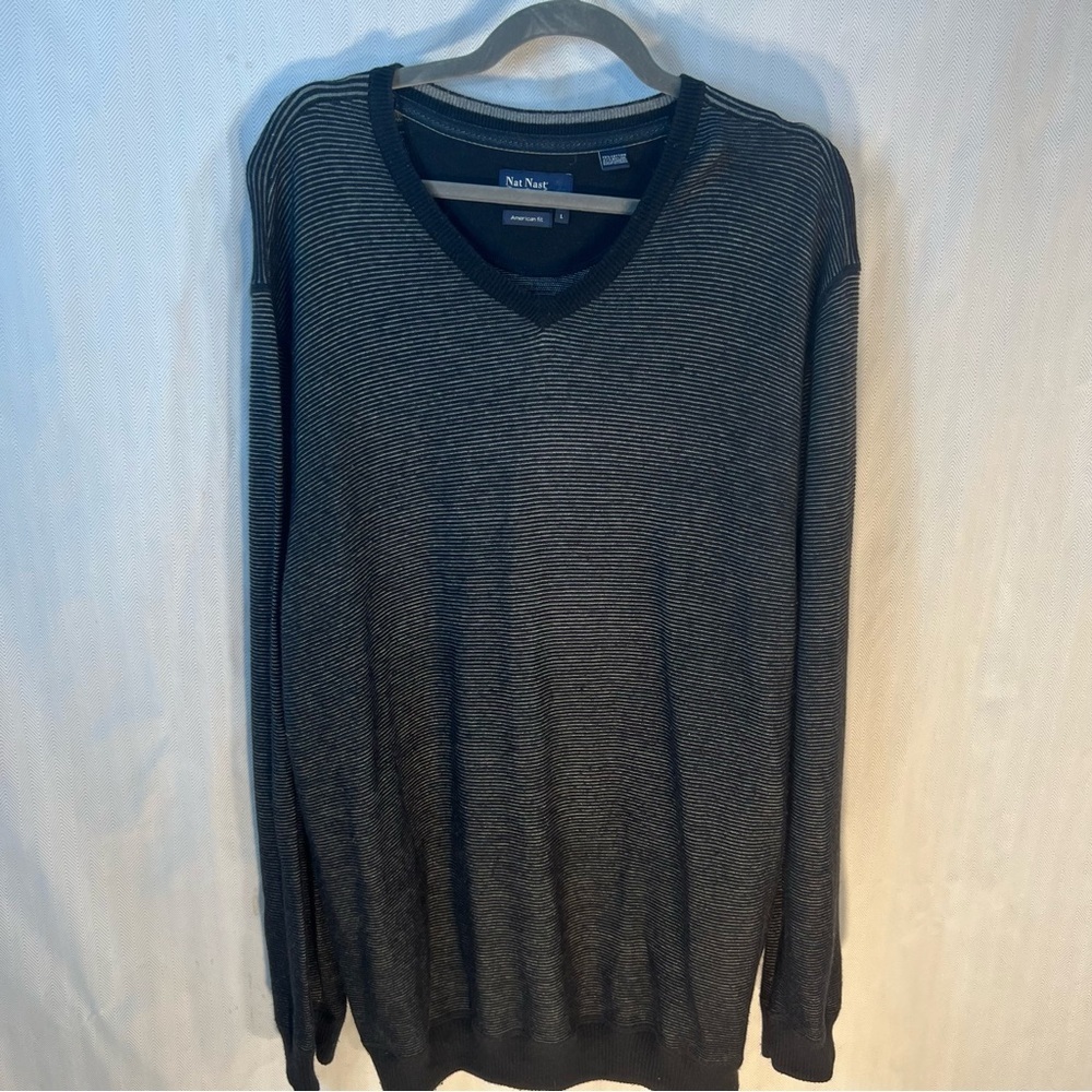 Nat Nast Sweater Cotton/Cashmere Blend Long Sleeve V Neck Black & White L👍
